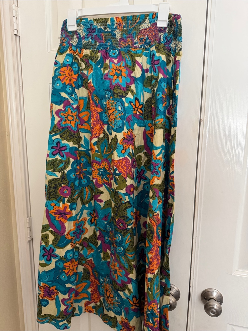 Jennifer Grace Teal Floral Maxi Skirt with Smocked Waist NWOT